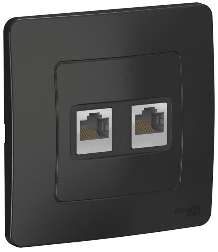 Розетка компьютерная с рамкой Systeme Electric Blanca 2-м. RJ45+RJ45 5e антрацит картинка